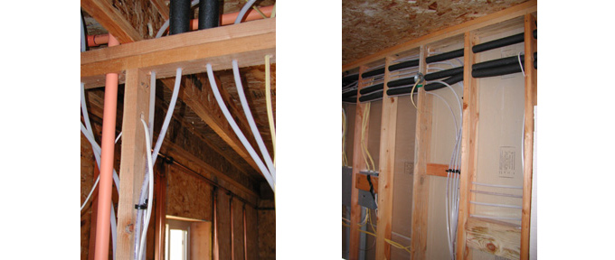 Two views of how PEX can be routed through walls