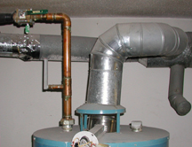 Outgoing hot line exiting a water heater